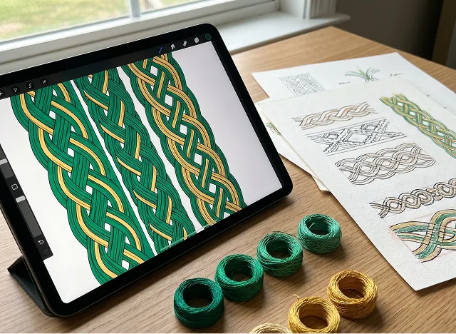 Studio de création — croquis de Sfifa sur tablette et esquisses à la main